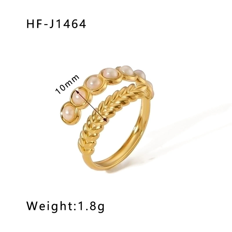 Stainless Steel 18K Gold Plated Basic Vintage Style Plating Inlay Round Natural Stone Open Rings