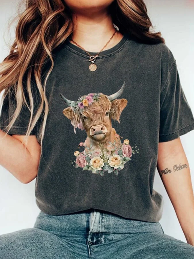 Women's Animal Cow Print Casual Round Neck T-Shirt