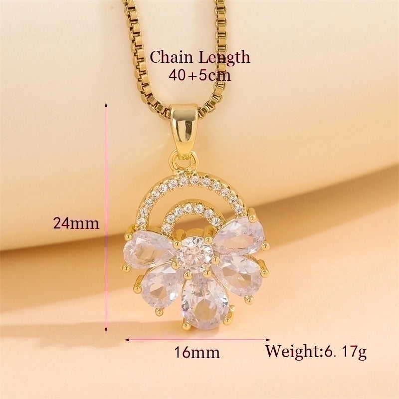 Stainless Steel Titanium Steel 18K Gold Plated Elegant Minimalist Streetwear Plating Inlay Heart Shape Flower Butterfly Zircon Pendant Necklace
