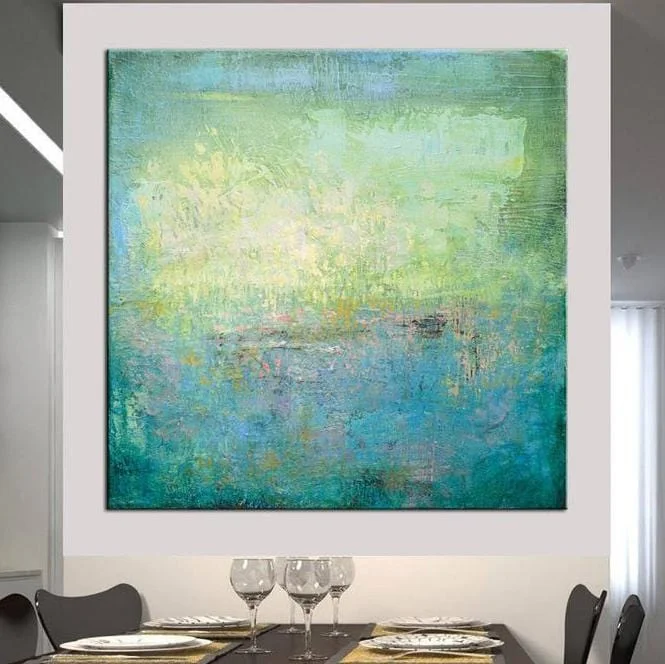 Abstract Painting in Multicolored, Light Blue and Yellow | TURQUOISE MEADOW