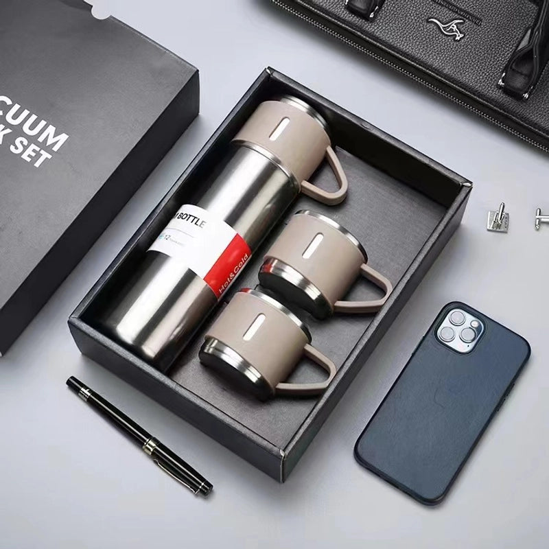 Business Gift Thermos Cup Set One Cup 3 Lid Gift Box Set Thermos Cup 304 Stainless Steel Water Cup Accompanying Gift