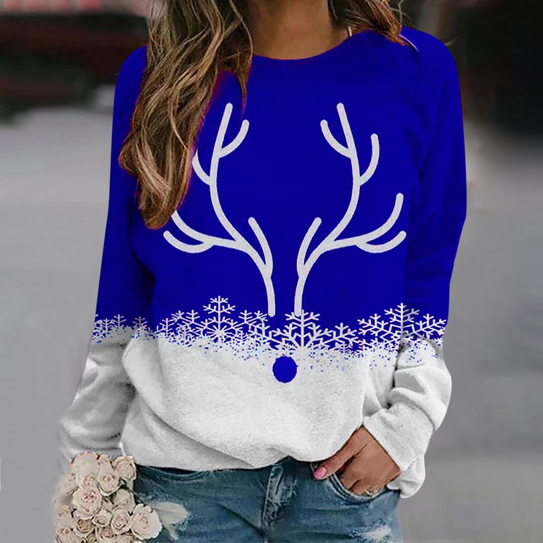 Casual Contrast Elk Print Sweatshirt