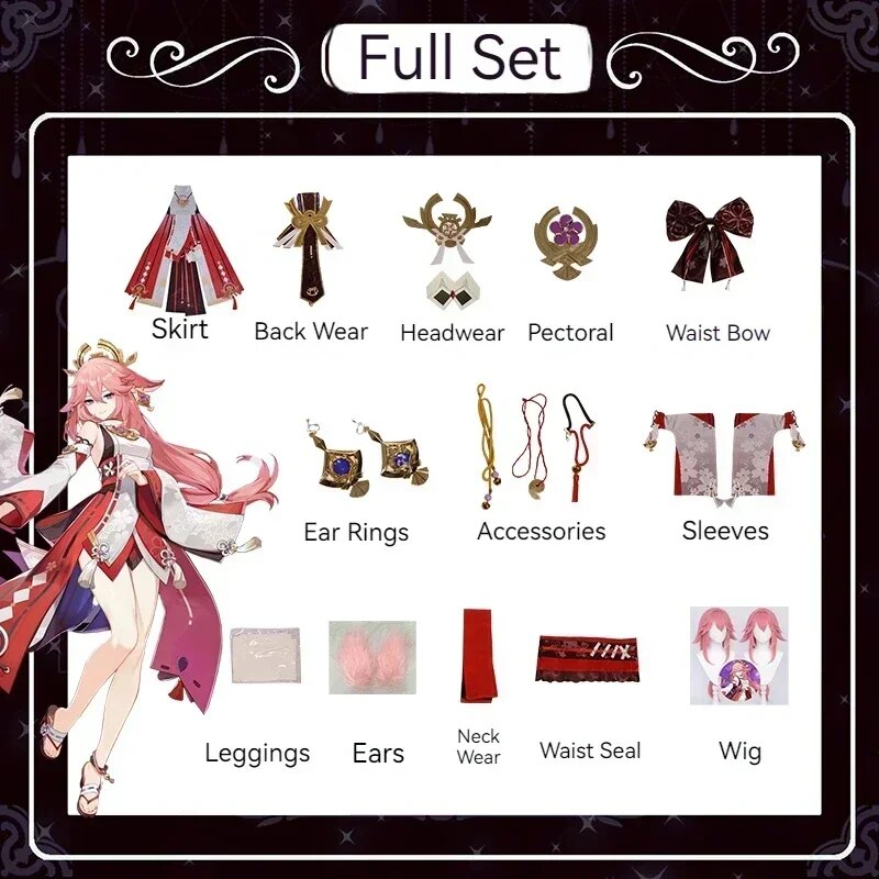 [Wetrose] In Stock Yae Miko Genshin Impact SSR Cosplay Costume Яэ Мико Wig Full Set