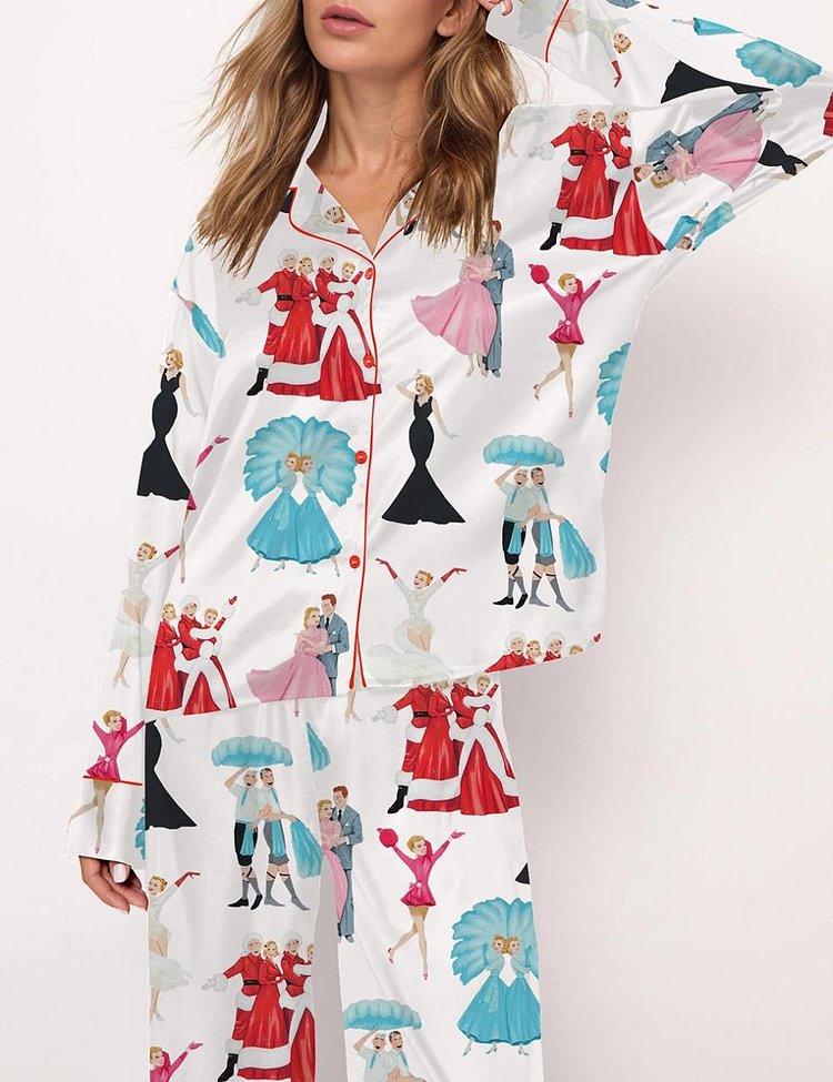Women's White Christmas Satin Pajama Set
