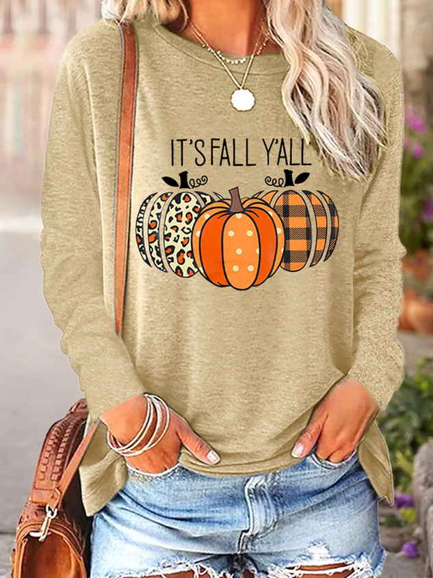 It's Fall Y'all Pumpkin Printed Women's Casual Sweatshirt