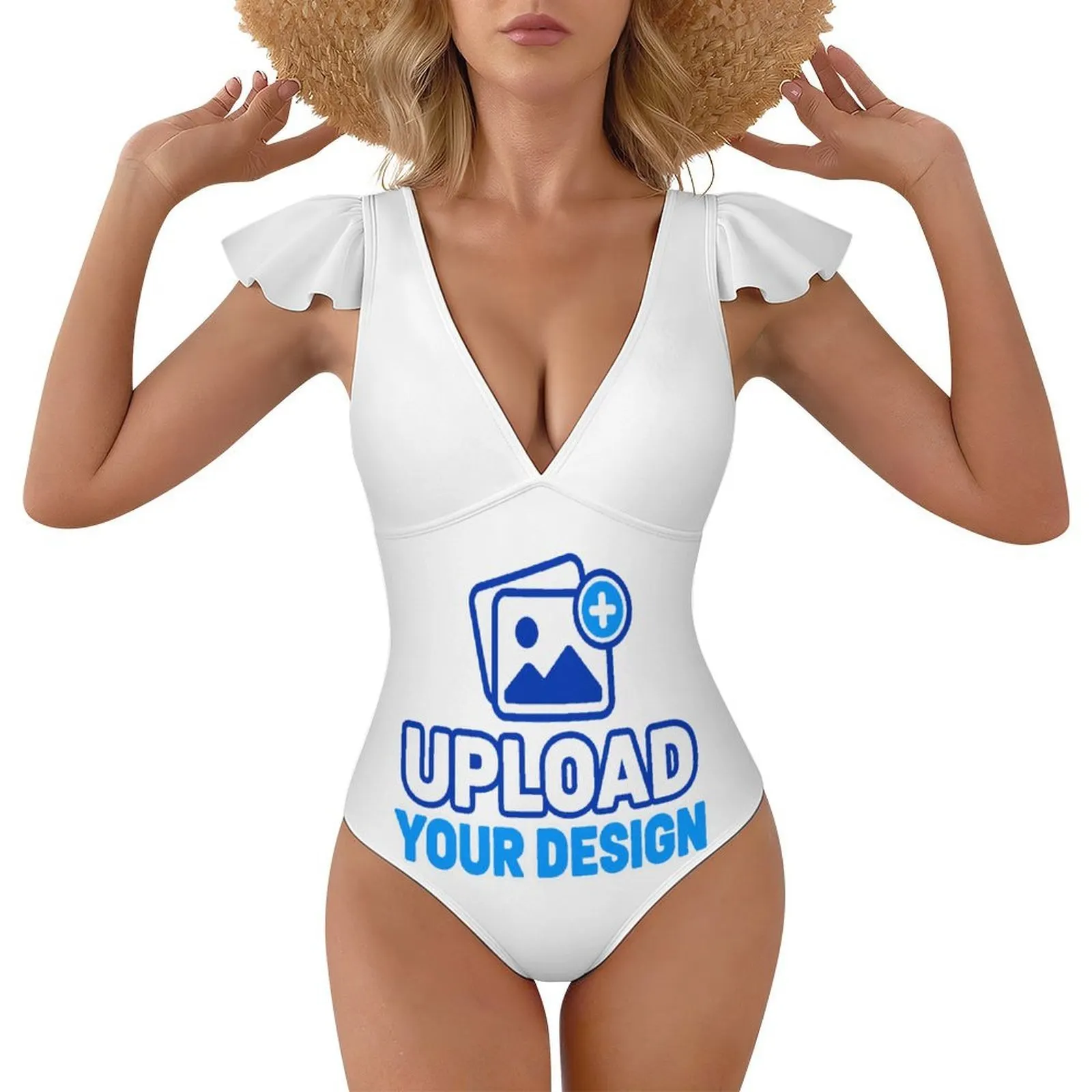 V-Neck Ruffle-Sleeve One-Piece Swimsuit &ndash; personalized print product image 9