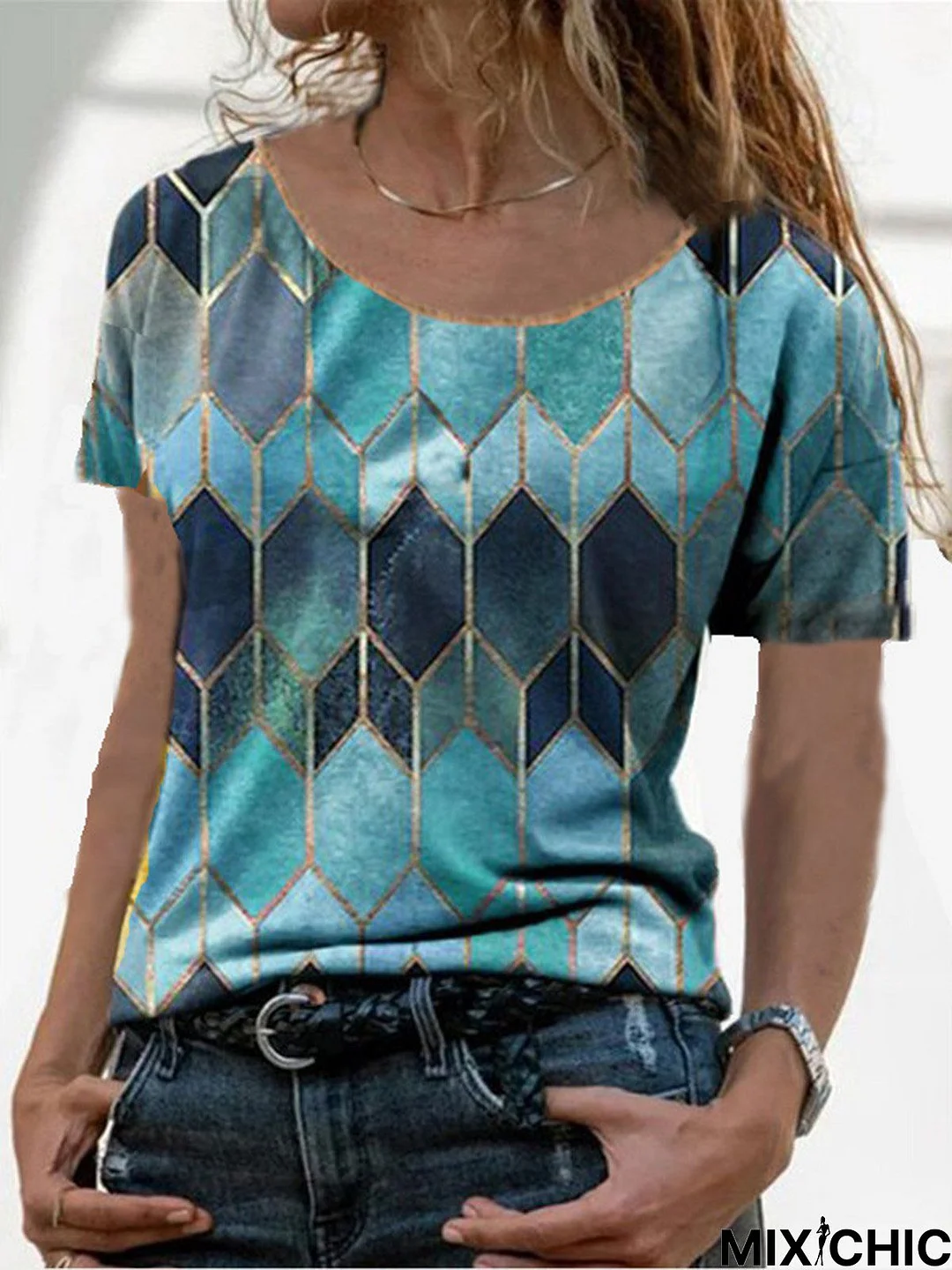 Casual Geometric Short Sleeve T-shirt