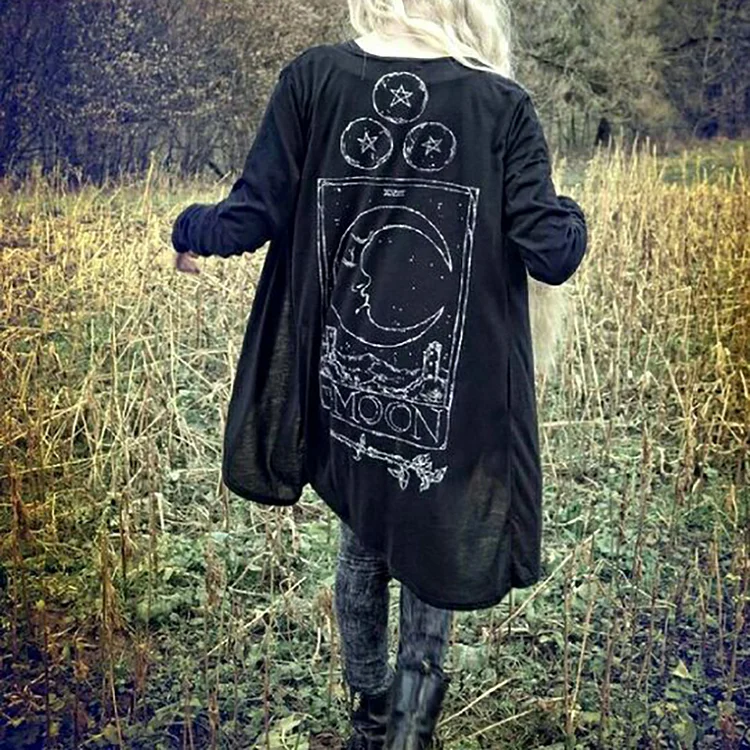 Retro Tarot Stars And Moon Long Sleeve Cardigan