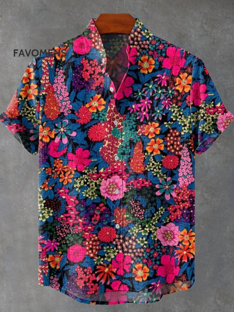 Bright Print Pattern Vintage Casual 100% Cotton Shirt Multicolor / S