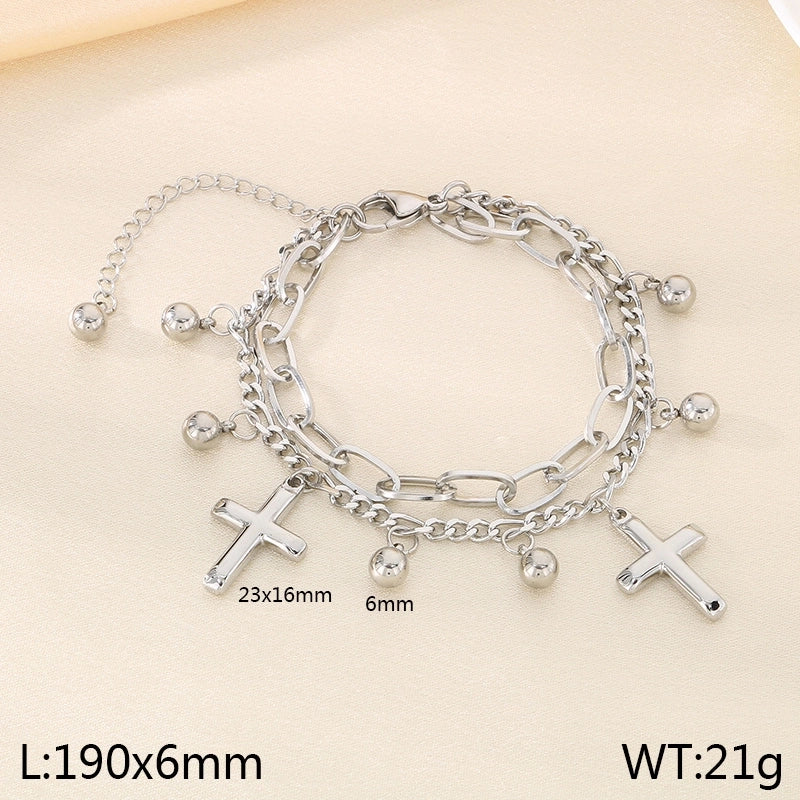 Elegant Minimalist Streetwear Cross 304 Stainless Steel 18K Gold Plated Bracelets In Bulk