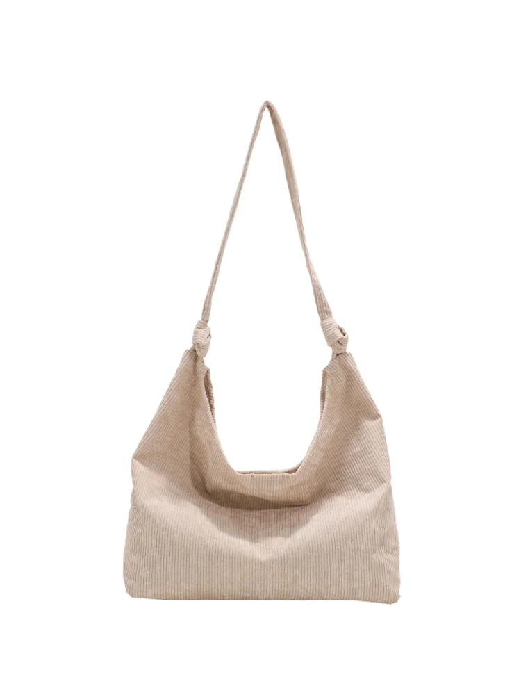 Retro Women Corduroy Shoulder Bag Casual Shopping Bags Tote Handbag (White)