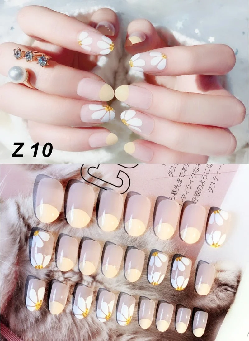 24 Pcs/Set False Nails Full Cover Artificial Fake Nails Press On Tips Painted Design Stickers Short Art Tips with Color Cute Red-Nail Inspo