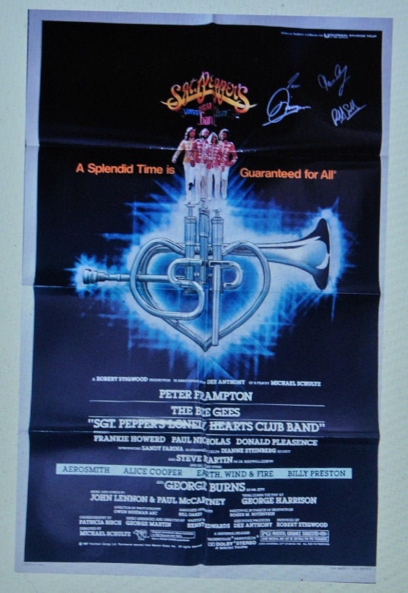 BEE GEES Sgt Peppers Lonely Hearts Club band signed movie poster wCOA