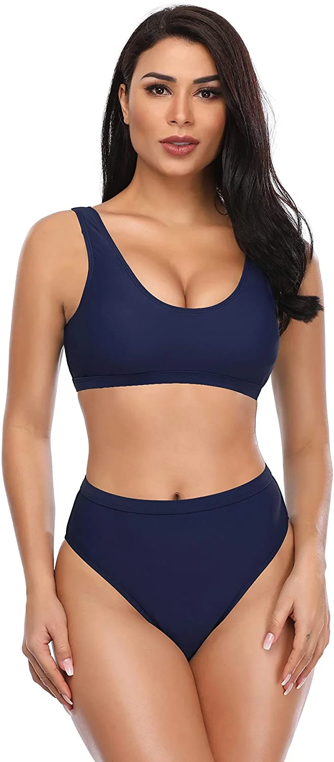 Women's Sport Low Scoop Crop Top High Waisted Bottom Two Piece Swimsuits