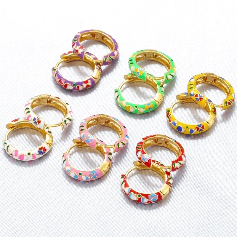 1 Pair Casual Hip-Hop Vacation Flower Petal Enamel Plating Copper 18K Gold Plated Hoop Earrings