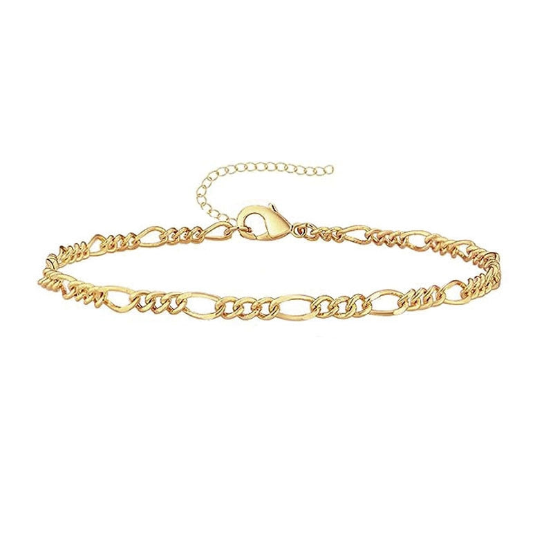 New Gold Bracelet Suit Fashion Simple Paper Clip Cuban Chain Round Bead Chain Bracelet For Women