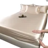 Simple solid color silk fitted sheet and pillowcase three-piece set