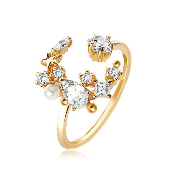  Gold Star & Moon Opening Ring