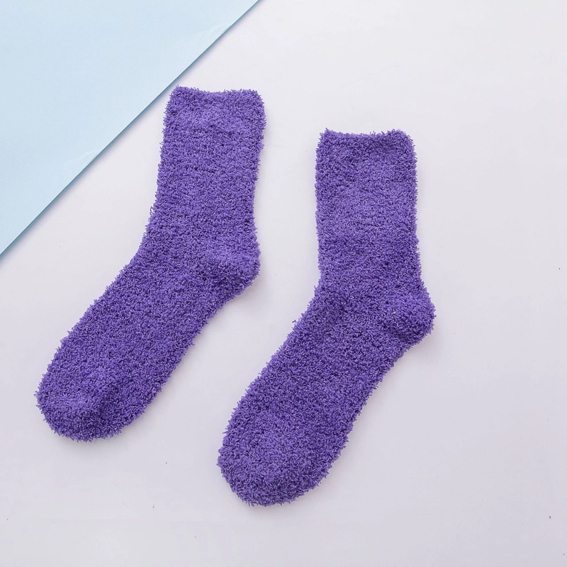 Women Slippers Socks Fluffy Plush Home Sleeping Socks Coral Fleece Socks Candy Color Mid-tube Socks