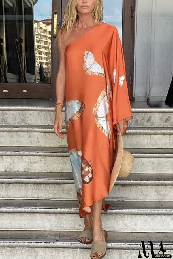 MidiSono - Floral Print One Shoulder Maxi Dress