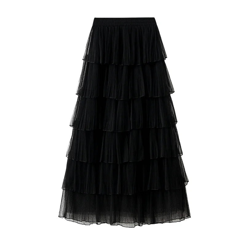 Nigikala Nigikala Yarn Half Skirt Long Girl 2025 New Spring And Autumn Super Fairy Layer Cake Skirt Skirt Over The Knee Dress 0902