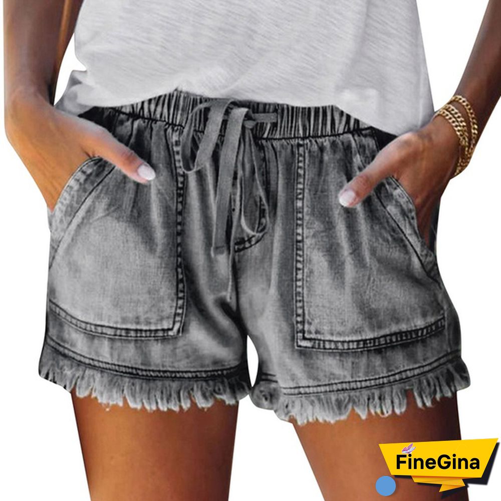 Summer Women Elastic Waist Casual Denim Shorts High Waist Slim Jean Shorts Women Hot Pants