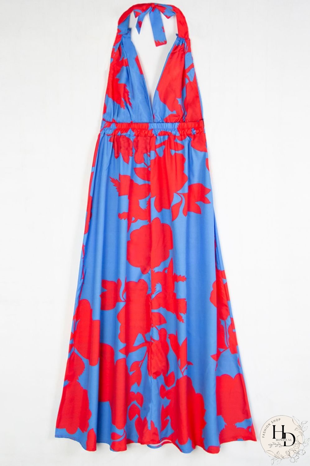 Contrast Halter Neck Maxi Dress