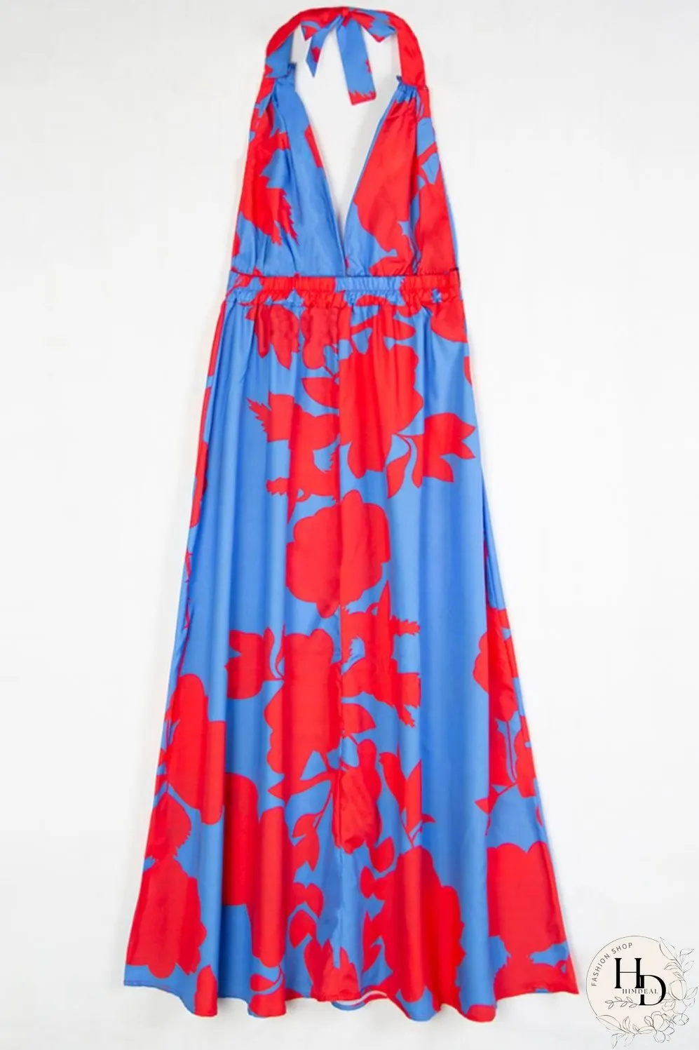 Contrast Halter Neck Maxi Dress