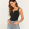 SHEIN V-Notch Thick Strap Ribbed Top 3 Colors Plain Rib-Knit Plain Slim Fit Tank Women Summer Party Highstreet 2019 Vests