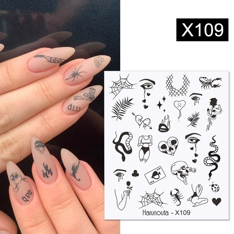Harunouta Butterfly Flower Design Leaves Nail Water Decals Color Wave Geometric Line Charms Sliders Decoration Tips For Nail Art-Nail Inspo