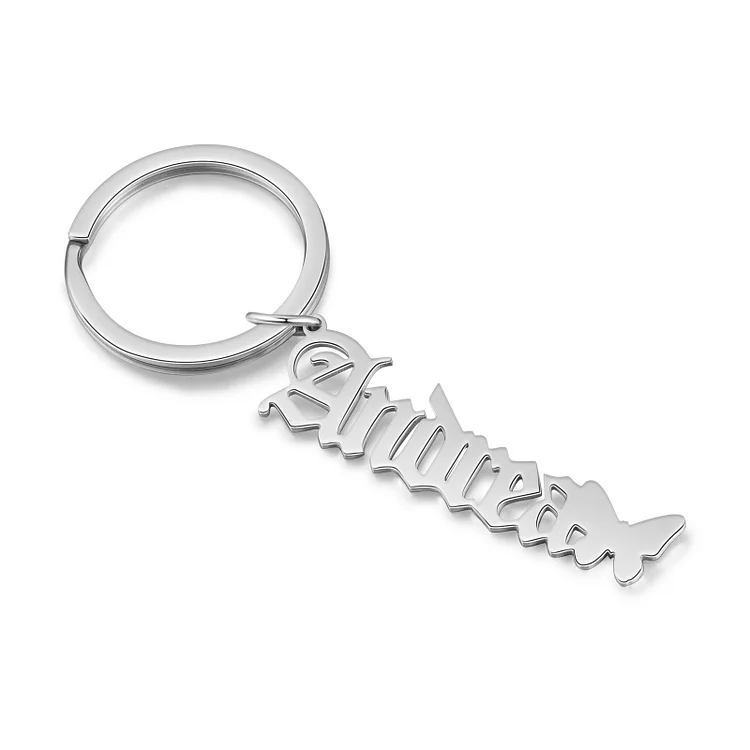 Butterfly Custom Name Keychain Old English Font Personalized Name Tag Keychain Stainless Steel