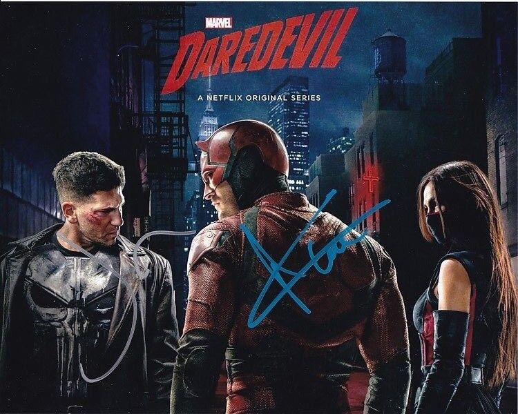 CHARLIE COX and JON BERNTHAL signed DAREDEVIL w/ ELODIE YUNG 8x10 Photo Poster painting