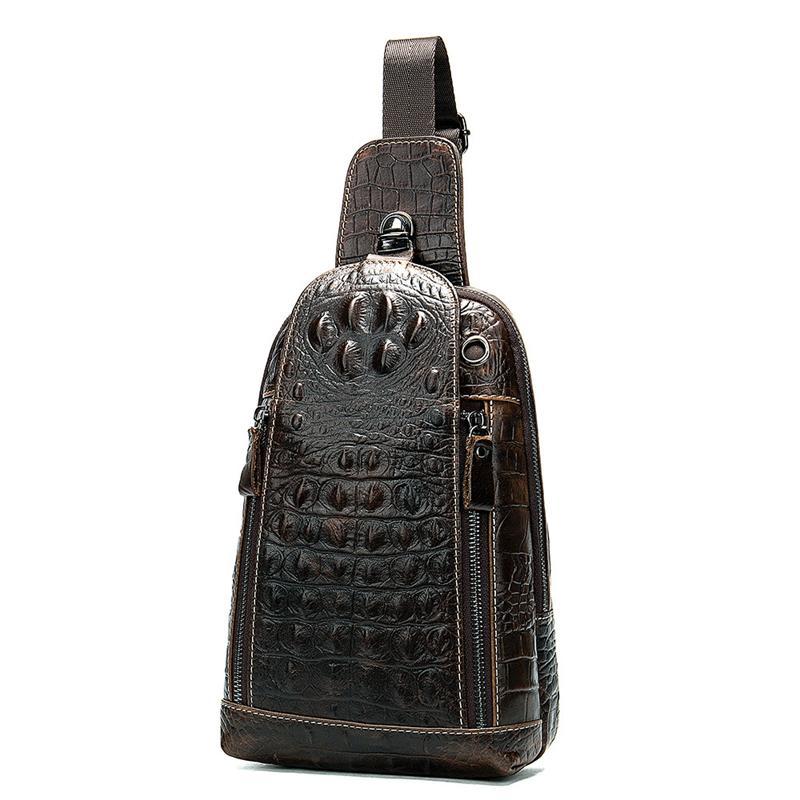 Casual Large-Capacity Leather Crocodile Pattern Zipper Anti-Theft Chest Bag Crossbody Bag