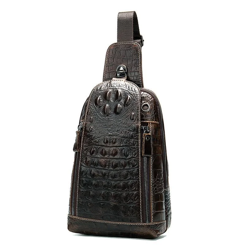 Casual Large-Capacity Leather Crocodile Pattern Zipper Anti-Theft Chest Bag Crossbody Bag
