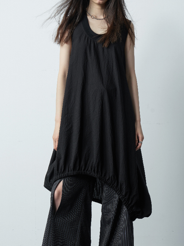 Ruched Hem Sleeveless Side Pocket Loose Mini Dress