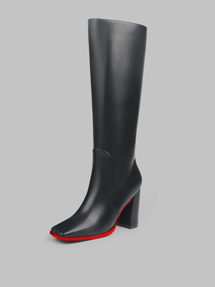 95mm Women's  Red Bottom Zipper Shoes High Heels Knee Boots