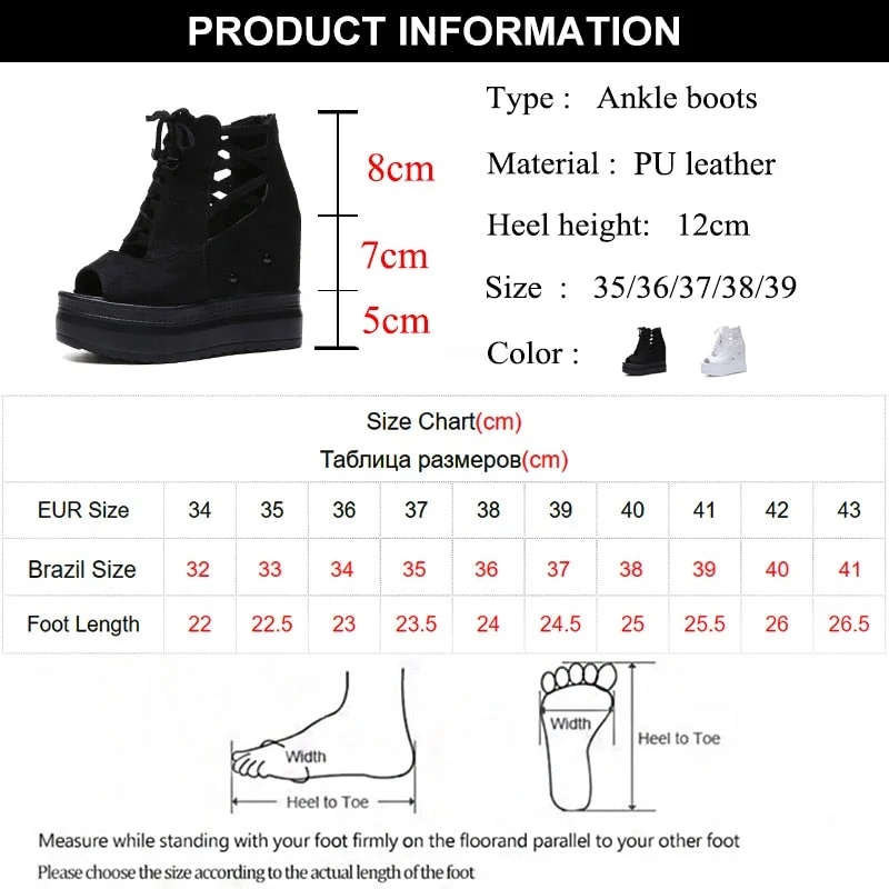 Summer Height Increasing Ankle Boots For Women Hollow Out Pep Toe Shoes Woman Fashion Cross Strap Chunky Platform Booties
