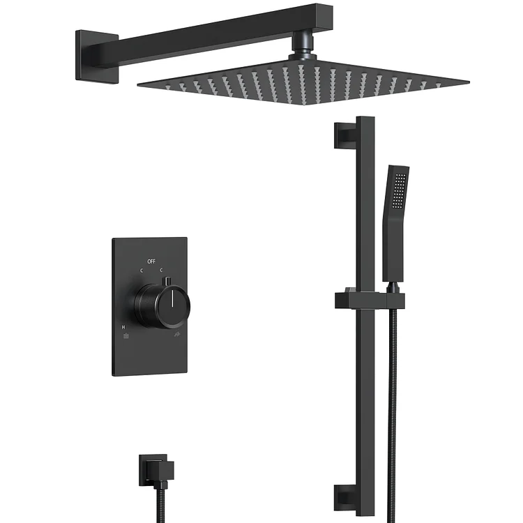 EVERSTEIN Wall Mount Shower System with Handheld in Matte Black SFS-1036-BK10