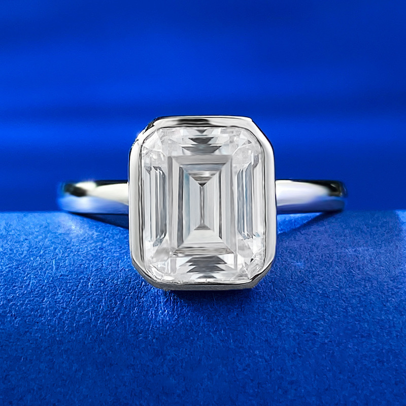 MIKAMU Jewelry S925 Sterling Silver 7*9 Rectangular Tower-Cut Diamond Ring - Fashionable and Simple