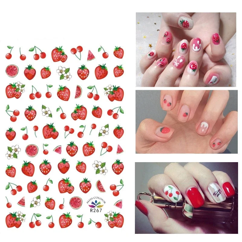 Nail Stickers Back Glue Flowers Leafs Fruits Linears Designs Nail Decal Decoration Tips For Beauty Salons-Nail Inspo