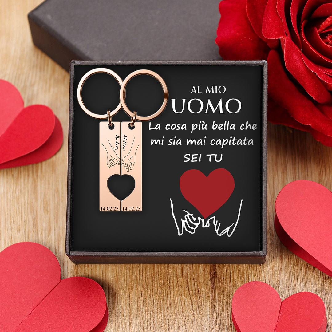 AL MIO UOMO-Portachiavi con 2 nomi e 1 data personalizzati  per coppia