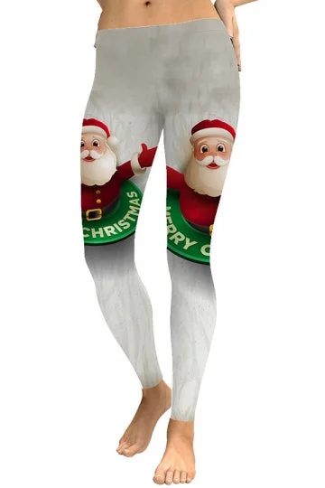 Womens Christmas Santa Leggings White-elleschic
