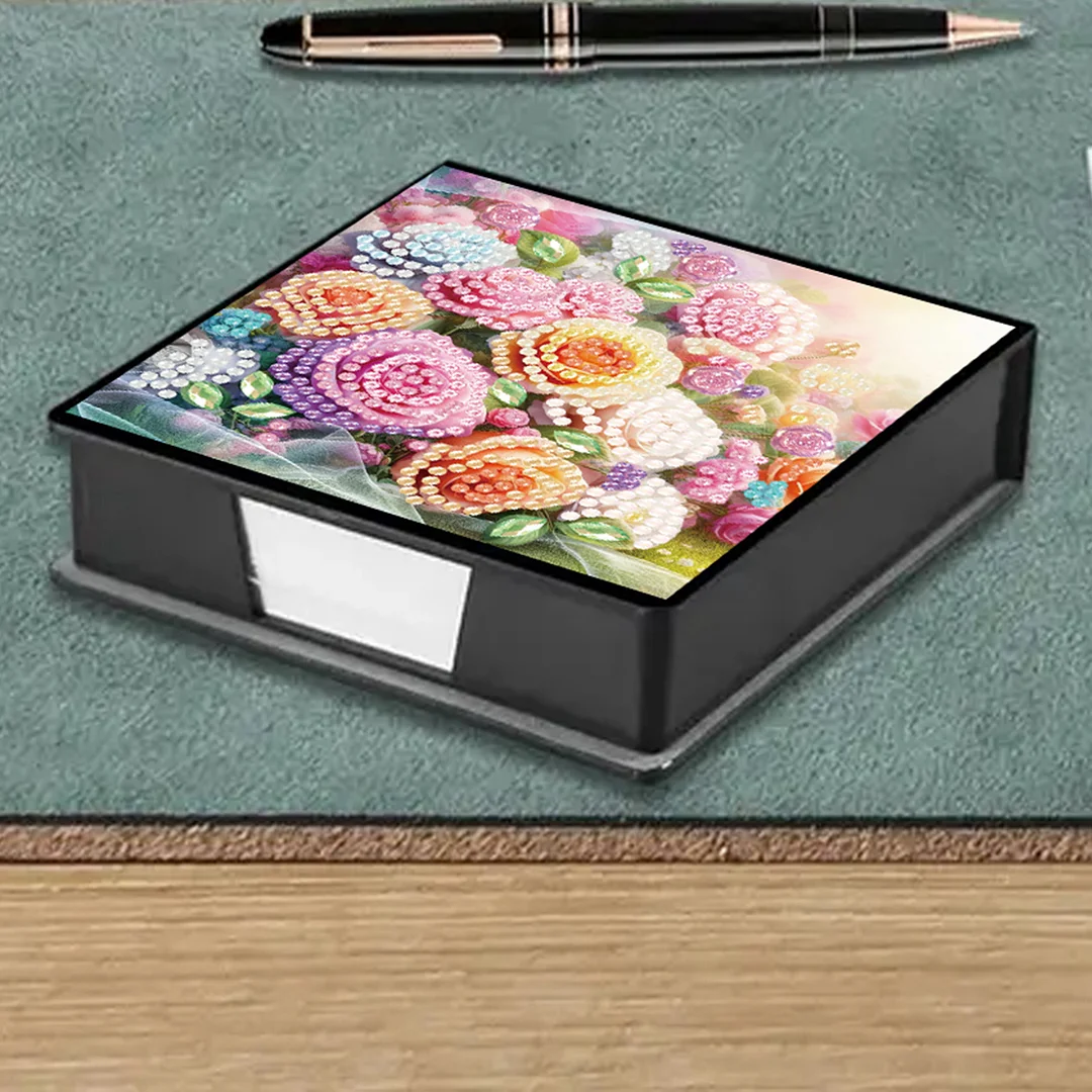 Rose PU DIY 5D Diamond Painting Note Box w/160 Sheets for Office Home School