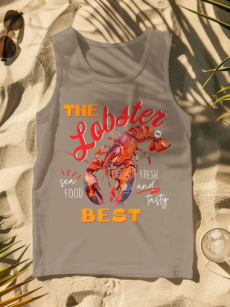 Men's Vacation The Best Lobster Print Cotton Tank Top