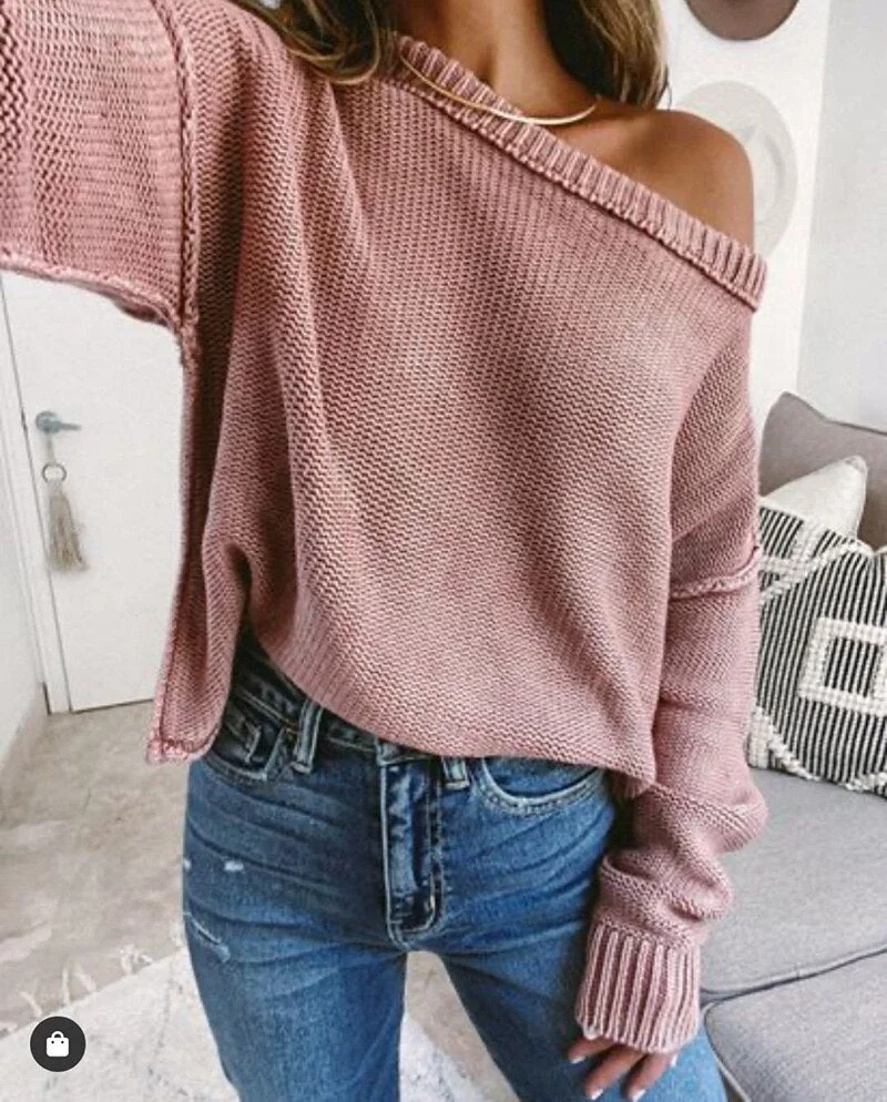 Fitshinling Vintage Reverse Sweaters For Women Bohemian Holiday Slim Basic Pullover Jumper Knitwear Solid Long Sleeve Sweater