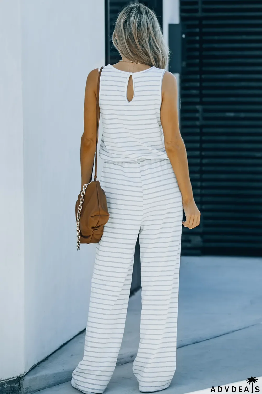 White Striped Print Pocketed Sleeveless Jumpsuit