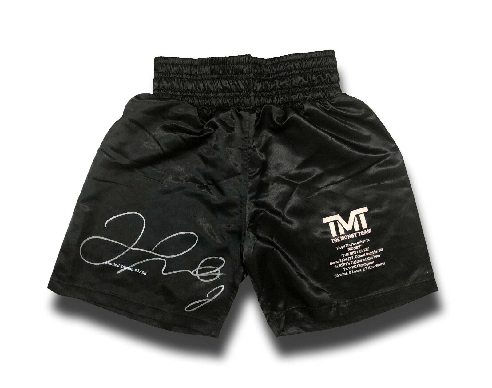 Floyd Mayweather Jr Signed L.E. Boxing Trunks #D 1/50 Autograph BAS COA w/ Stats