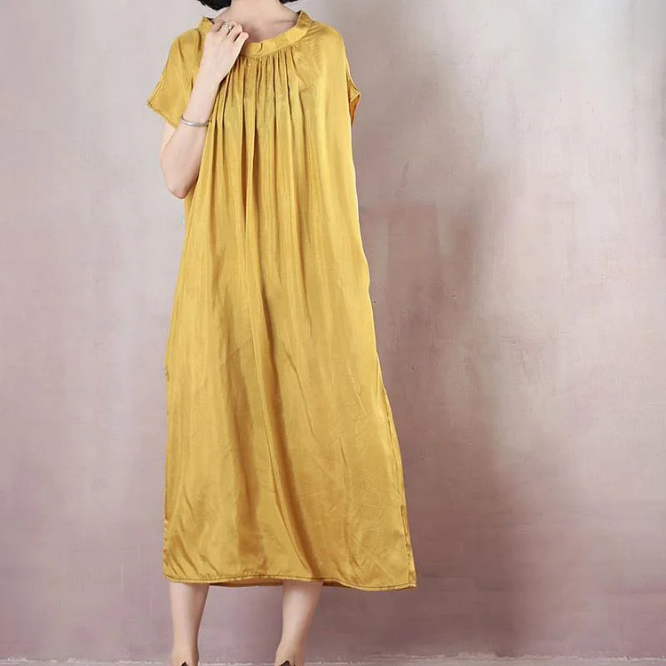 Bohemian o neck Summer dresses Korea Outfits yellow cotton Dress