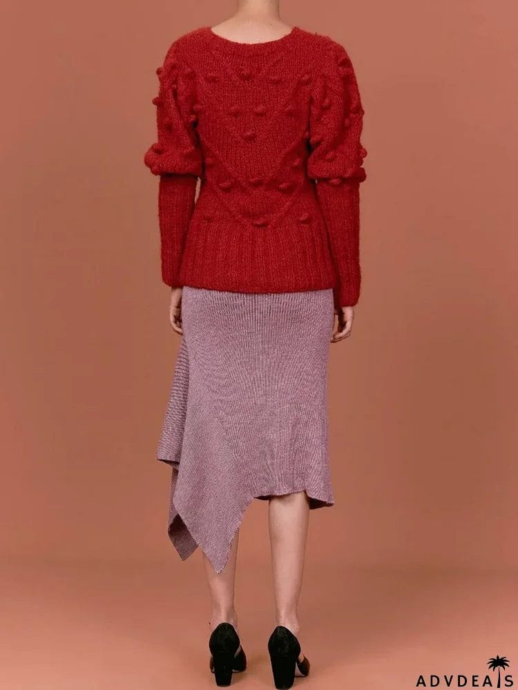 Bohemia Round-Neck Crochet Jacquard Solid Color Sweater Tops