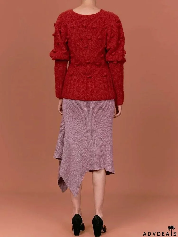 Bohemia Round-Neck Crochet Jacquard Solid Color Sweater Tops